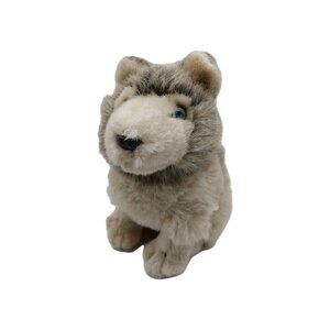 K & M Gray Wolf Plush Blue Eyes Stuffed Animal Realistic 8"